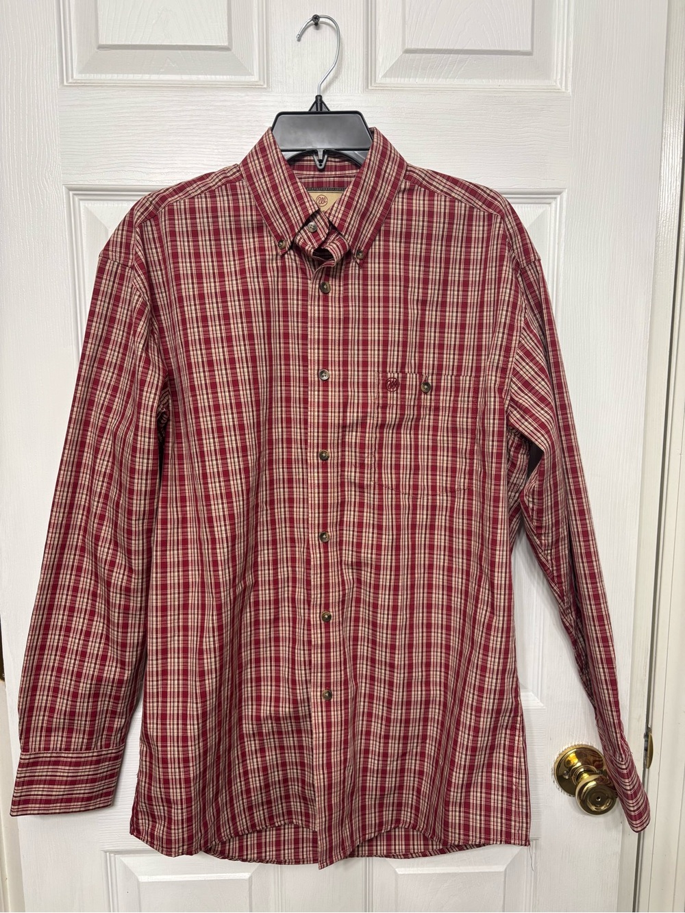 Wrangler Red and Cream Plaid Long-Sleeve Button-Down Shirt